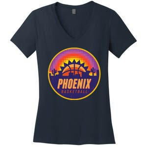 Phoenix Basketball Retro Logo Pixel Sunset Women's V-Neck T-Shirt