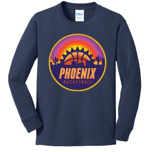 Phoenix Basketball Retro Logo Pixel Sunset Kids Long Sleeve Shirt