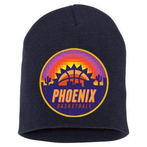 Phoenix Basketball Retro Logo Pixel Sunset Short Acrylic Beanie