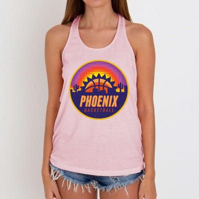 Phoenix Basketball Retro Logo Pixel Sunset Women's Knotted Racerback Tank