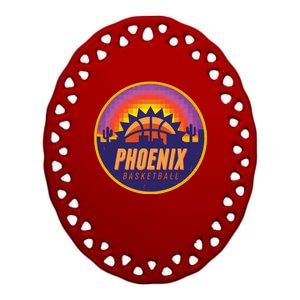 Phoenix Basketball Retro Logo Pixel Sunset Ceramic Oval Ornament