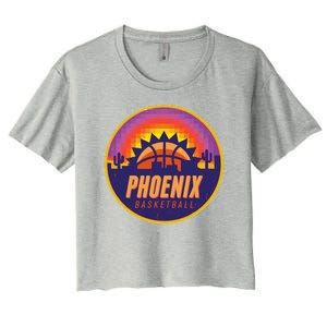 Phoenix Basketball Retro Logo Pixel Sunset Women's Crop Top Tee