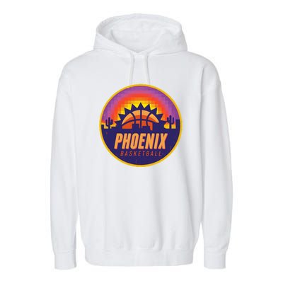 Phoenix Basketball Retro Logo Pixel Sunset Garment-Dyed Fleece Hoodie