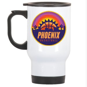 Phoenix Basketball Retro Logo Pixel Sunset Stainless Steel Travel Mug