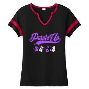 Purple Hands Purple Up Month Of Military Child Army Child Ladies Halftime Notch Neck Tee