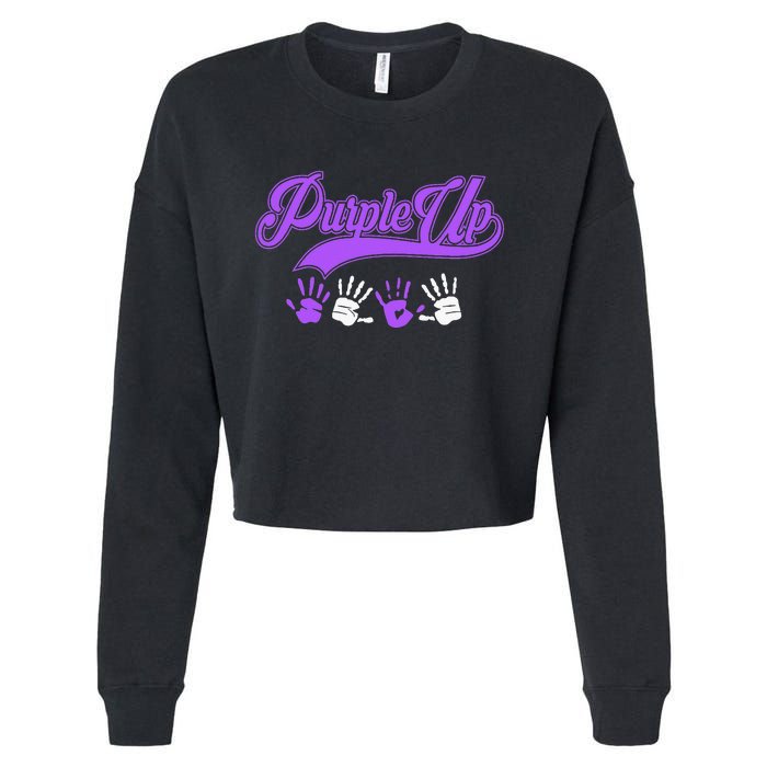 Purple Hands Purple Up Month Of Military Child Army Child Cropped Pullover Crew