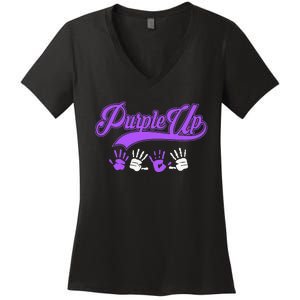 Purple Hands Purple Up Month Of Military Child Army Child Women's V-Neck T-Shirt