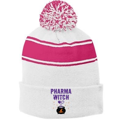 Pharmacist Halloween Pharmacy Tech Women Pharma Witch Stripe Pom Pom Beanie