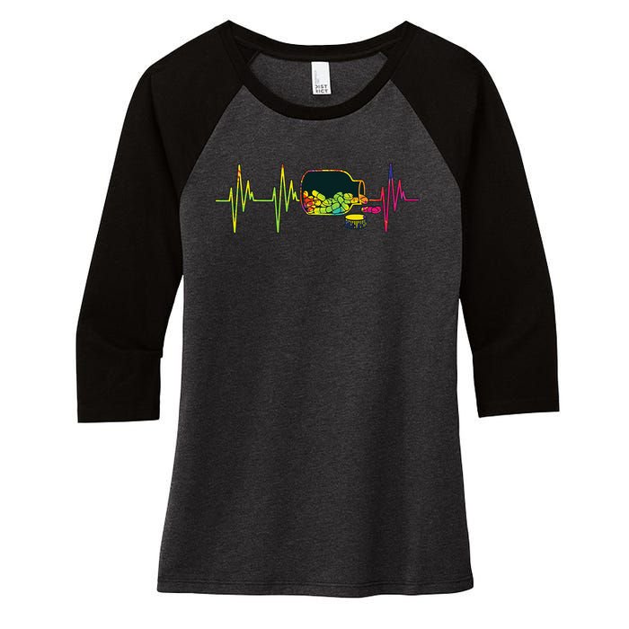 Pharmacist Heartbeat Pharmacy Technician PharmD Graphic Women's Tri-Blend 3/4-Sleeve Raglan Shirt