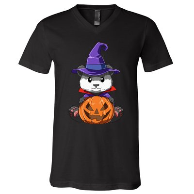 Panda Halloween Panda Lover Gift Panda Pumpkin Halloween V-Neck T-Shirt