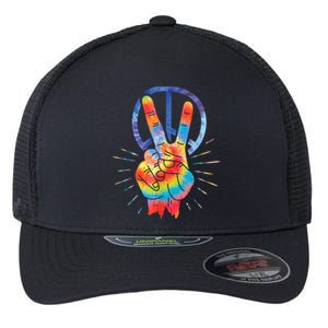 Peace Hand Peace Sign Tie Dye Flexfit Unipanel Trucker Cap