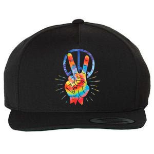 Peace Hand Peace Sign Tie Dye Wool Snapback Cap