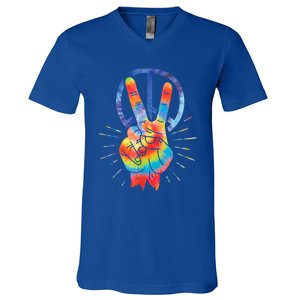 Peace Hand Peace Sign Tie Dye V-Neck T-Shirt