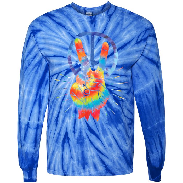 Peace Hand Peace Sign Tie Dye Tie-Dye Long Sleeve Shirt