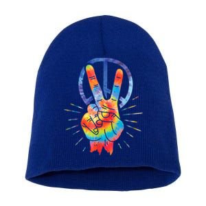 Peace Hand Peace Sign Tie Dye Short Acrylic Beanie