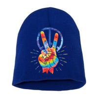 Peace Hand Peace Sign Tie Dye Short Acrylic Beanie