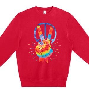 Peace Hand Peace Sign Tie Dye Premium Crewneck Sweatshirt