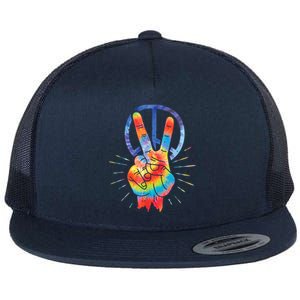 Peace Hand Peace Sign Tie Dye Flat Bill Trucker Hat