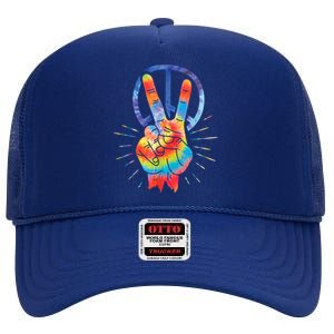 Peace Hand Peace Sign Tie Dye High Crown Mesh Back Trucker Hat