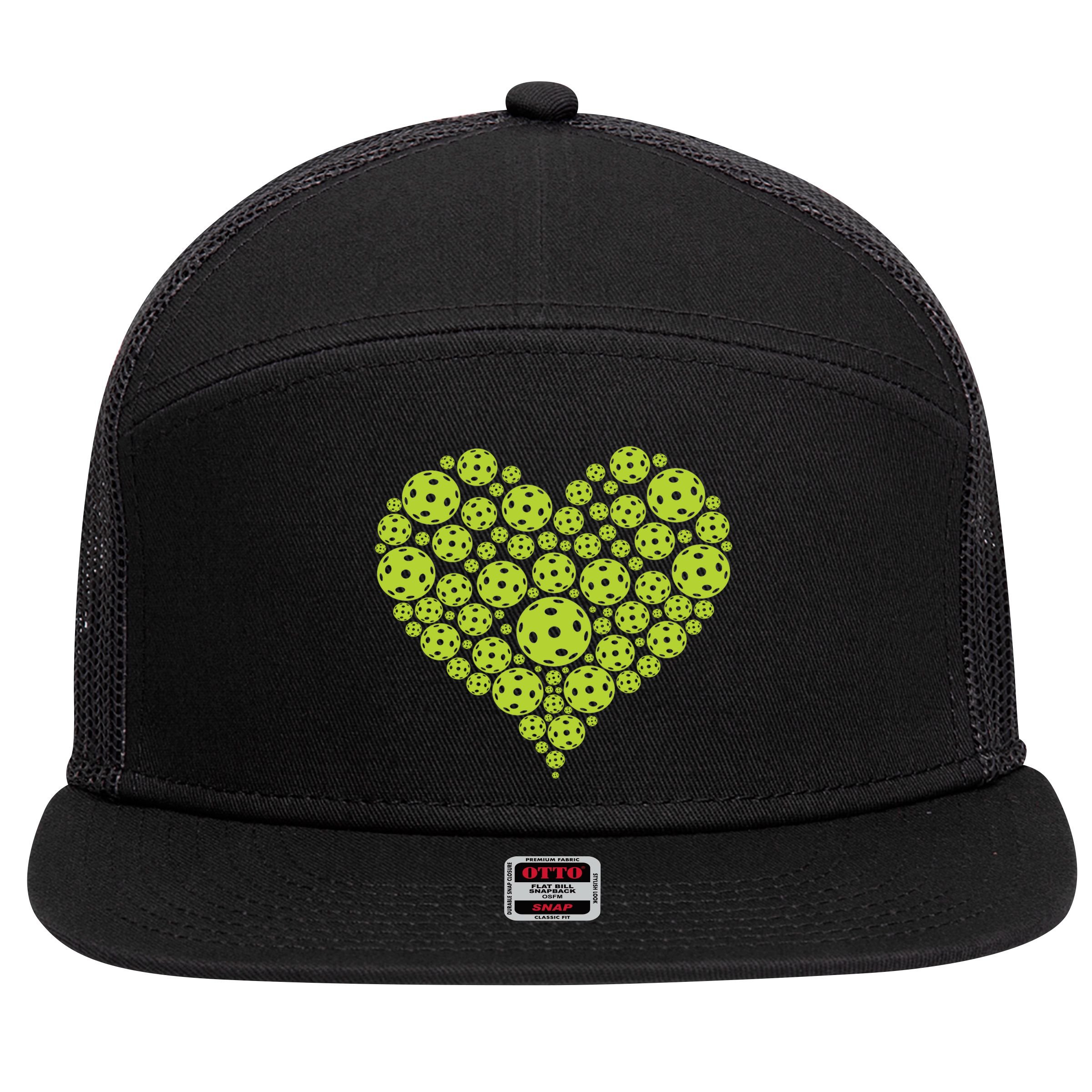 Pickleball Heart Professional Pickleball Game Players Great Gift 7 Panel Mesh Trucker Snapback Hat