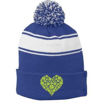 Pickleball Heart Professional Pickleball Game Players Great Gift Stripe Pom Pom Beanie