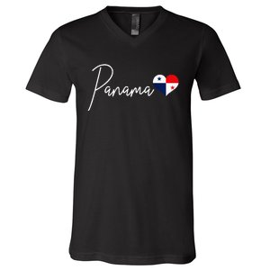 Panama Heart Pride Panamanian Flag V-Neck T-Shirt