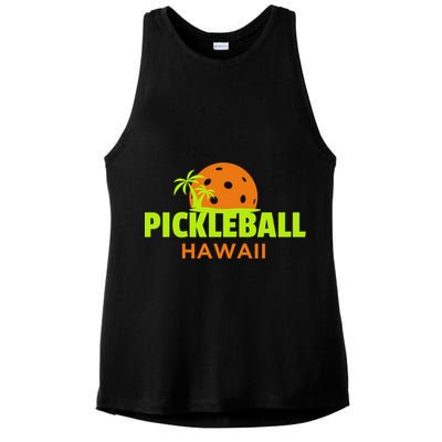 Pickleball Hawaii Palm Tree Gift Ladies PosiCharge Tri-Blend Wicking Tank