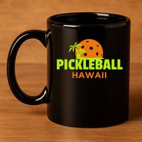 Pickleball Hawaii Palm Tree Gift 11oz C Handle Ceramic Mug