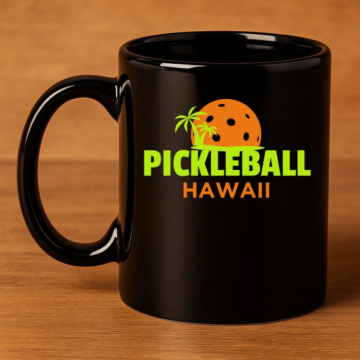 Pickleball Hawaii Palm Tree Gift 11oz C Handle Ceramic Mug