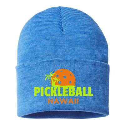 Pickleball Hawaii Palm Tree Gift Sustainable Knit Beanie