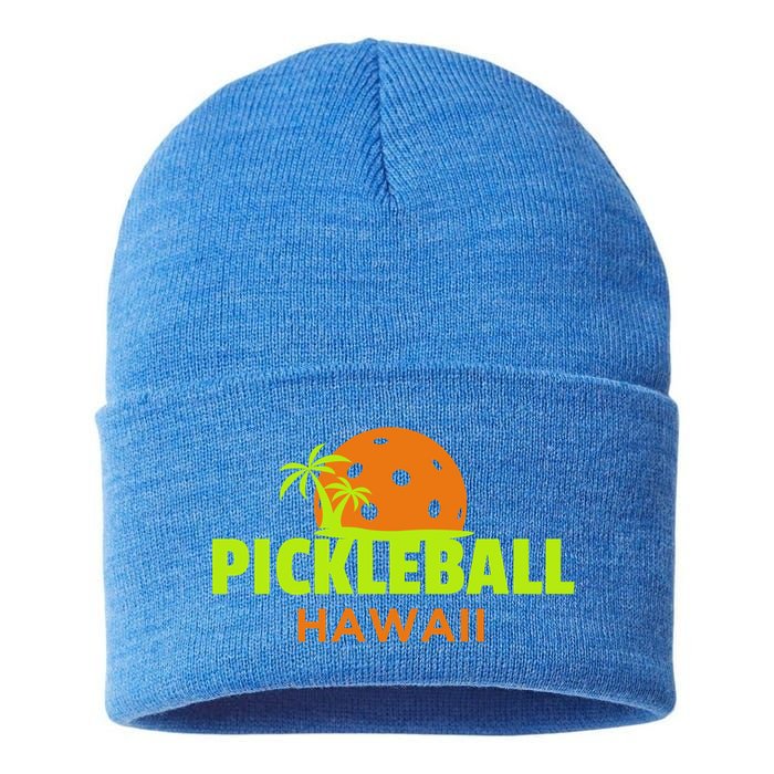 Pickleball Hawaii Palm Tree Gift Sustainable Knit Beanie