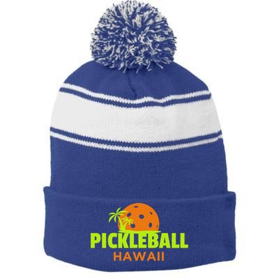 Pickleball Hawaii Palm Tree Gift Stripe Pom Pom Beanie