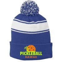 Pickleball Hawaii Palm Tree Gift Stripe Pom Pom Beanie