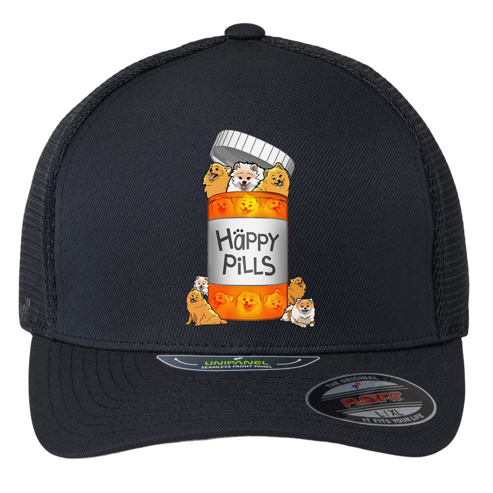 Pomeranian Happy Pills Flexfit Unipanel Trucker Cap