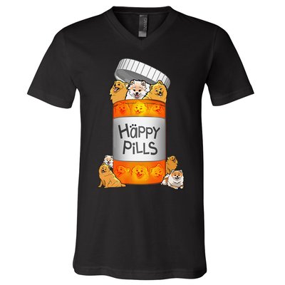 Pomeranian Happy Pills V-Neck T-Shirt