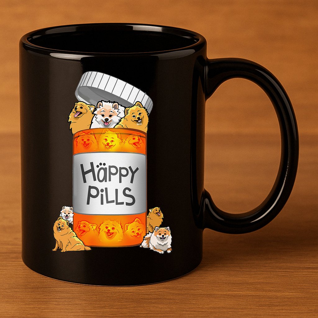 Pomeranian Happy Pills 11oz C Handle Ceramic Mug