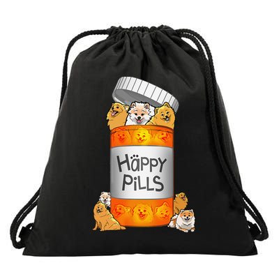 Pomeranian Happy Pills Drawstring Bag