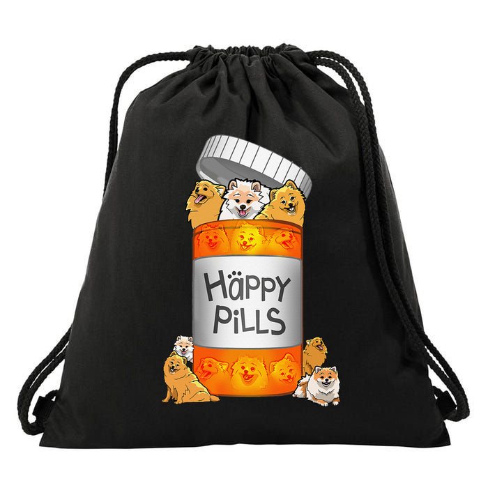 Pomeranian Happy Pills Drawstring Bag
