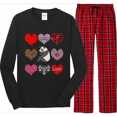 Panda Hearts Pattern Cute Floral Panda Lover Valentines Day Gift Long Sleeve Pajama Set