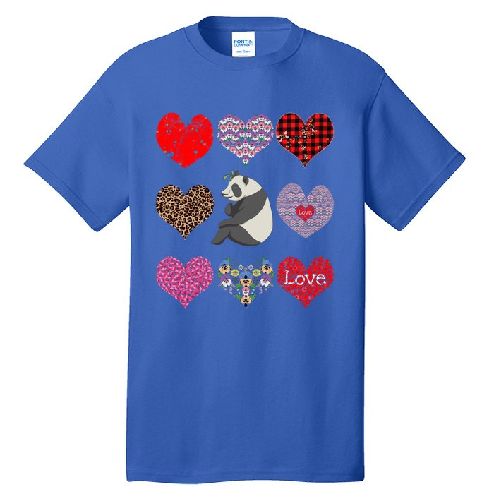 Panda Hearts Pattern Cute Floral Panda Lover Valentines Day Gift Tall T-Shirt