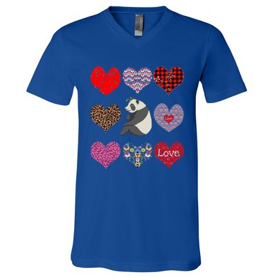 Panda Hearts Pattern Cute Floral Panda Lover Valentines Day Gift V-Neck T-Shirt