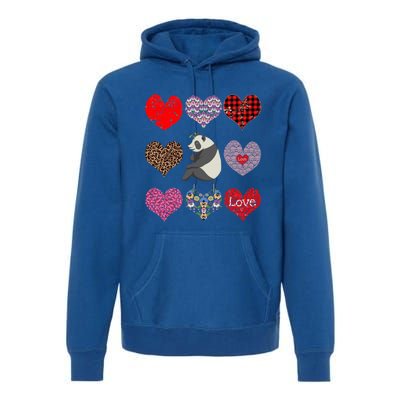 Panda Hearts Pattern Cute Floral Panda Lover Valentines Day Gift Premium Hoodie