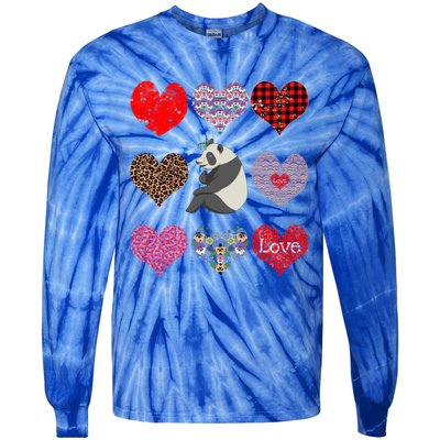 Panda Hearts Pattern Cute Floral Panda Lover Valentines Day Gift Tie-Dye Long Sleeve Shirt