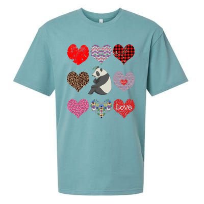 Panda Hearts Pattern Cute Floral Panda Lover Valentines Day Gift Sueded Cloud Jersey T-Shirt