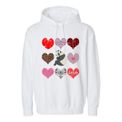 Panda Hearts Pattern Cute Floral Panda Lover Valentines Day Gift Garment-Dyed Fleece Hoodie