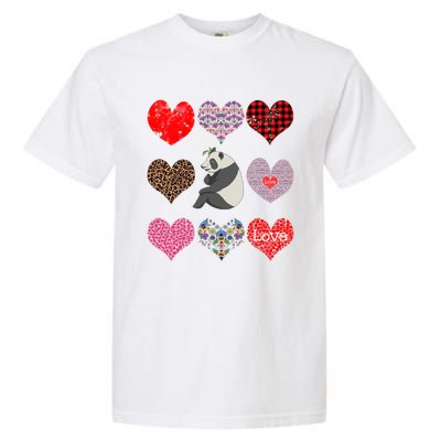 Panda Hearts Pattern Cute Floral Panda Lover Valentines Day Gift Garment-Dyed Heavyweight T-Shirt