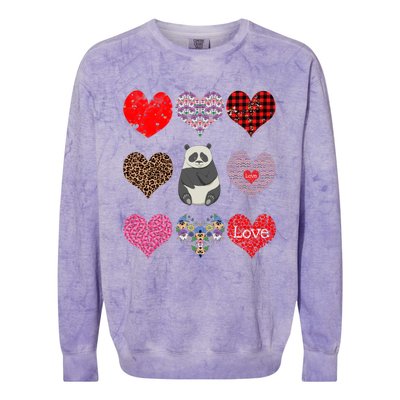 Panda Hearts Pattern Funny Floral Panda Lover Valentines Day Gift Colorblast Crewneck Sweatshirt