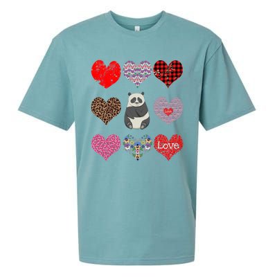 Panda Hearts Pattern Funny Floral Panda Lover Valentines Day Gift Sueded Cloud Jersey T-Shirt