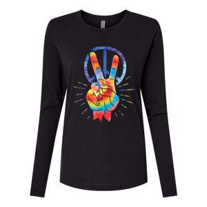 Peace Hand Peace Sign Tie Dye Womens Cotton Relaxed Long Sleeve T-Shirt