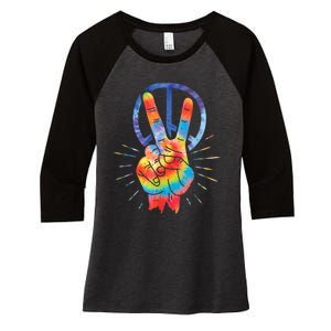 Peace Hand Peace Sign Tie Dye Women's Tri-Blend 3/4-Sleeve Raglan Shirt